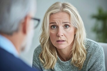Fototapeta premium Understanding emotions a woman's vulnerable moment during a serious conversation