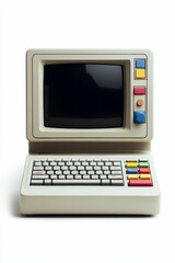 Vintage computer with colorful buttons.