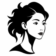 Black silhouette of a young woman face in profile with a calm expression and detailed features