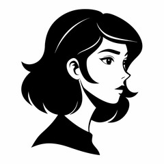 Black silhouette illustration of a young woman face in profile view. Minimalistic and elegant design