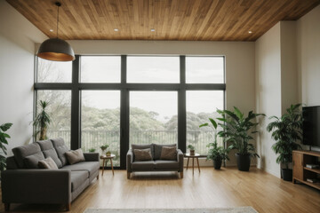 A minimalist living room with a clean and airy aesthetic