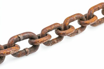 Fototapeta premium Rusty metal chain links on white background.