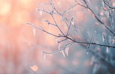 Obraz premium Winter wallpaper wallpapers background backgrounds with branch, ice, frost and bokeh