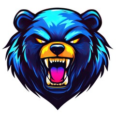 Fototapeta premium A Close-Up Illustration of a Bear with its Mouth Open in a Roaring Position, with a Blue, Orange, and Pink Color Scheme