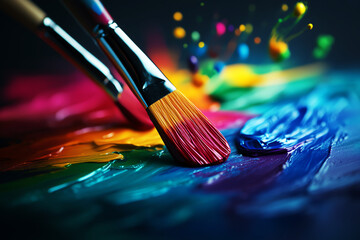 Fototapeta premium Paint strokes illustrate creative expression with brushes blending colors, capturing the essence of artistic passion.