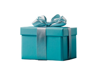 Fototapeta premium Blue gift box with silver bow, background. PNG transparent.