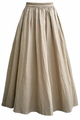 Beige, pleated, flared, cotton skirt.
