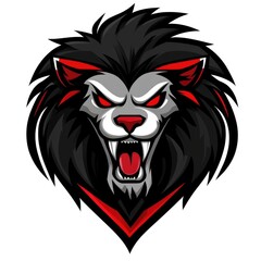Fototapeta premium Fierce Black Lion with Red Eyes and Mouth