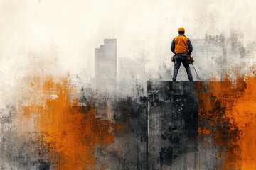 Construction worker operating a crane, heavy machinery in action, large building site, industrial setting, safety gear, close up, realistic, overlay, skyscraper backdrop