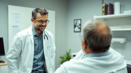 Obraz premium Professional Doctor Consulting Senior Patient in Medical Office, Ensuring Trust and Care in Healthcare Setting