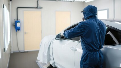 Professional Car Paint Job in Progress: Expertly Crafted Automotive Restoration in a Clean Workshop