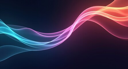 Naklejka premium Amber, turquoise, violet, and aquamarine hues form graceful arcs on a dark background, creating a serene, abstract gradient in Houdini FX style.
