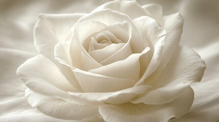 A close-up of a delicate white rose on soft fabric, symbolizing purity and elegance.