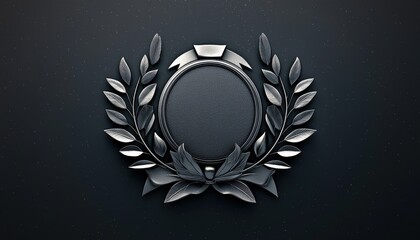 Fototapeta premium A sleek black laurel wreath with a central emblem for awards or achievements.