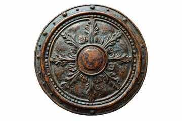 Obraz premium Ornate, circular, metal shield with floral design.