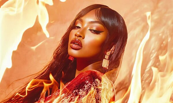 Fashion Lady in fire atmosphere.