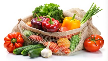 Vibrant fresh vegetables in a rustic market sack for healthy living and cooking inspiration