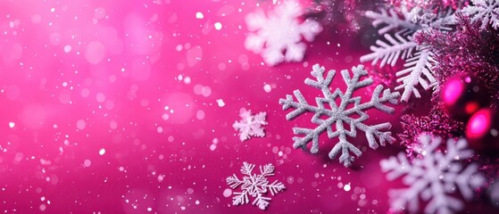 Beautiful snowflakes against a vibrant pink background, perfect for winter celebrations.