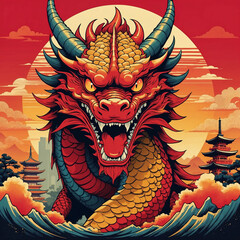 a dragon Design a Tokyo-Inspired Vintage-Style 80s Retro T-Shirt Featuring a Fierce Japanese Dragon 