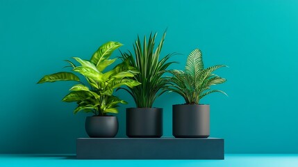 Obraz premium Three Small Trees on Blue Platforms