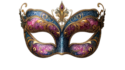 Colorful Venetian carnival mask with intricate isolated on white background.