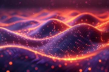 Fototapeta premium Abstract purple and orange glowing waves with bokeh. AI generative. .