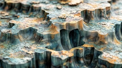 A close-up view of intricate, textured surfaces resembling natural formations.