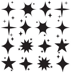 twinkle star, Minimalist silhouette stars icon, twinkle star shape symbols. Modern geometric elements, shining star icons, abstract sparkle black silhouettes symbol set vector illustration