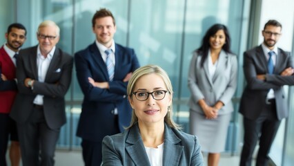 Confident Business Team in Professional Office Setting, Perfect for Corporate Marketing and Team Building Promotions