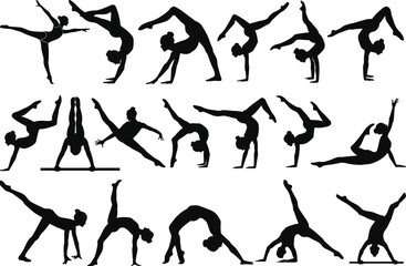 Gymnastics silhouette vectors. Set of gymnast silhouettes vector illustrations.