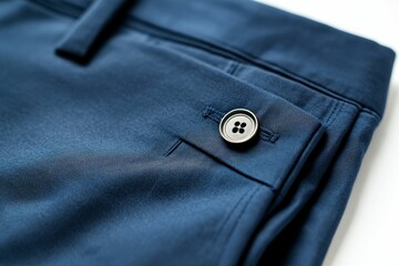 A close up of blue fabric with a button.