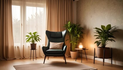 Scandinavian living room interior design zoom background,Doodle patterned wallpaper graphics