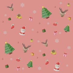 Christmas pattern on the red background, christmas 3D background 