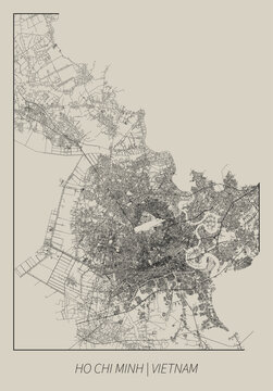 Ho Chi Minh (Vietnam) street map outline for poster.