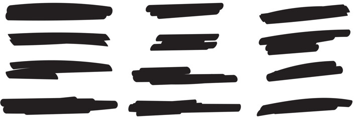 Realistic Rough Black Marker Brush Ink Line Stroke Set Isolated Collection. Grunge Paper Texture.