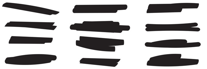Black highlight marker stripes isolated on white background. Marker pen lines hand drawn set. Vector graphic stylish design elements.