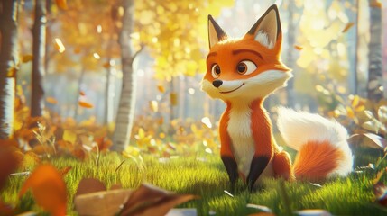 Friendly fox in a colorful forest, introducing friends in storybook style