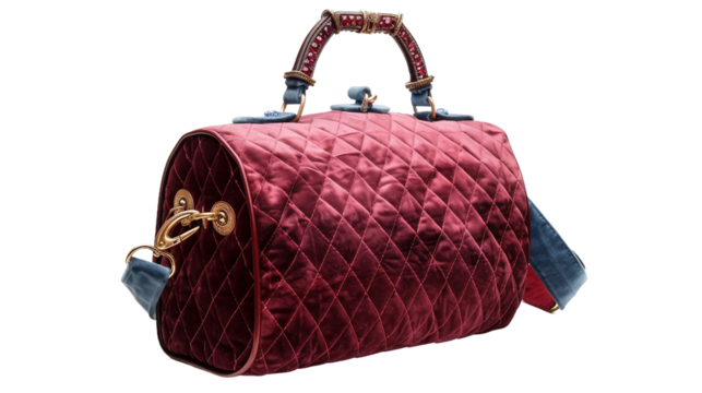 Opulent Elegance: Quilted Velvet Handbag on white background
