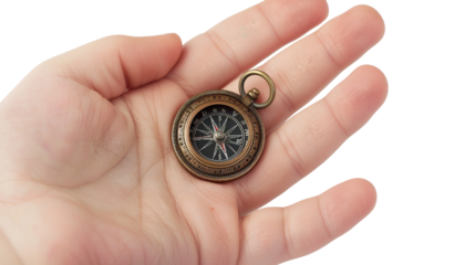 Discovering Nature with a Child's Compass on white background