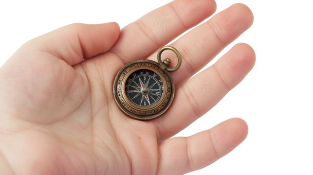 Discovering Nature with a Child's Compass on white background