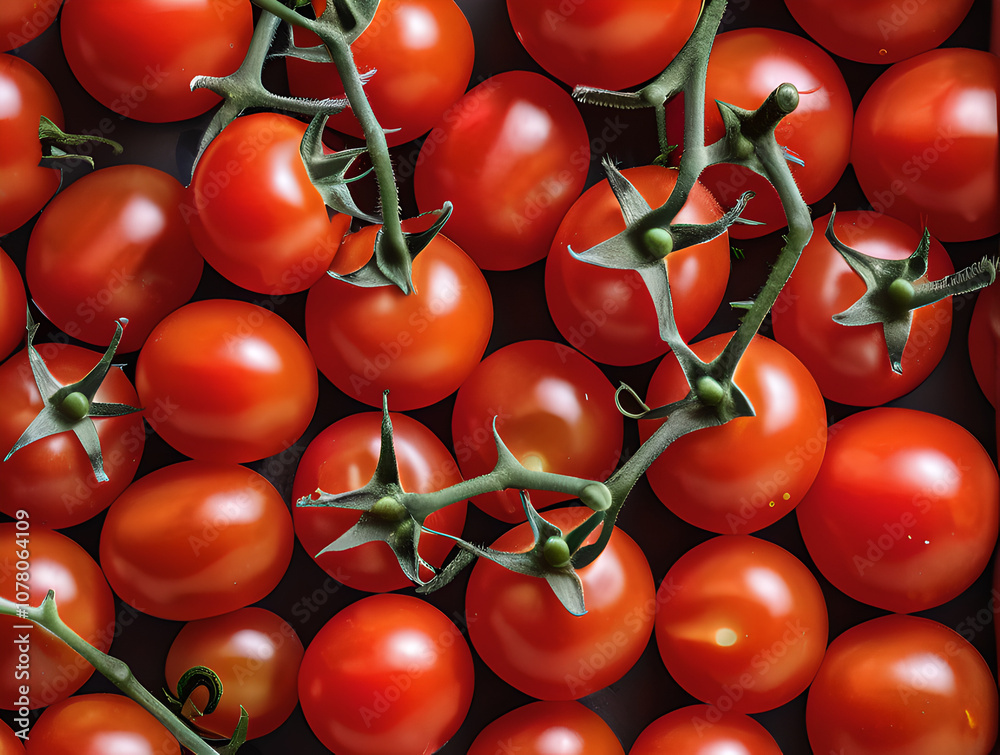 Poster bunch of red tomatoes are shown in the image