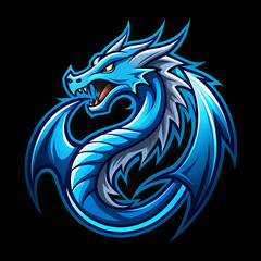 Fototapeta premium A sleek and modern cool blue dragon logo, symbolizing power, mysticism, and strength.