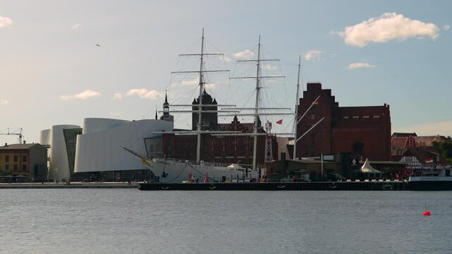close shot ozeaneum gorch fock sailboat stralsund sunny day