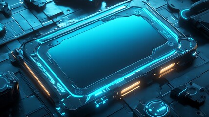 Obraz premium Gaming Console with Blue Neon Light