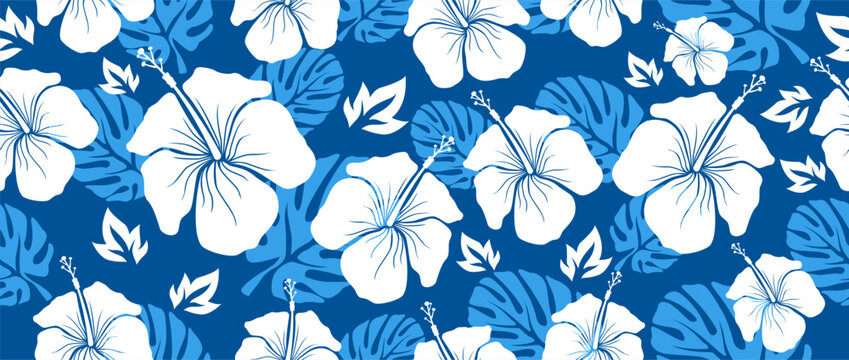 Fototapeta aloha hibiscus tropical flower hawaiian seamless pattern nature floral summer fabric Shirt wallpaper clothing abstract background
