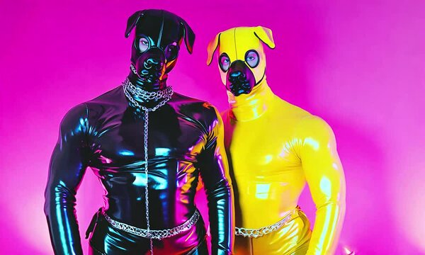 Fashion latex gays bdsm party.