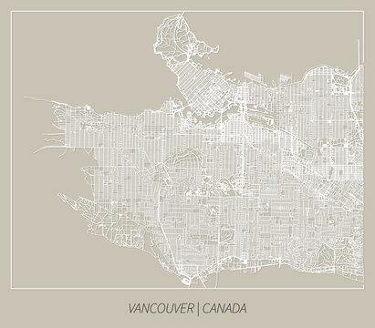 Vancouver (British Columbia, Canada) street map outline for poster, paper cutting.