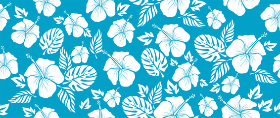 aloha hibiscus tropical flower hawaiian seamless pattern nature floral summer fabric Shirt wallpaper clothing abstract background © Yuliantart