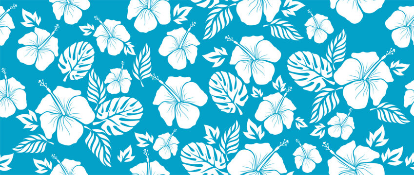 Fototapeta aloha hibiscus tropical flower hawaiian seamless pattern nature floral summer fabric Shirt wallpaper clothing abstract background