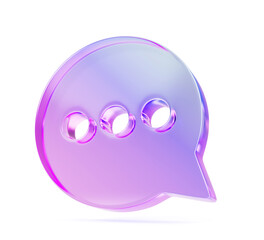 3d glass hologram circle speech bubble render icon. Holographic gradient crystal communication and thought balloon. Dialogue, speak and message box, frame, isolated design element. 3D illustration